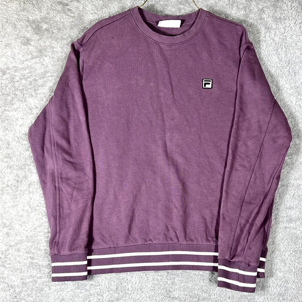Fila Sweatshirt Mens‎ XL Purple Striped Trim Logo Long Sleeve Crew Neck Pullover